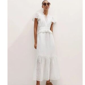 Me + Em Broderie Anglaise White Eyelet Lace Cotton Maxi Dress size 6 US